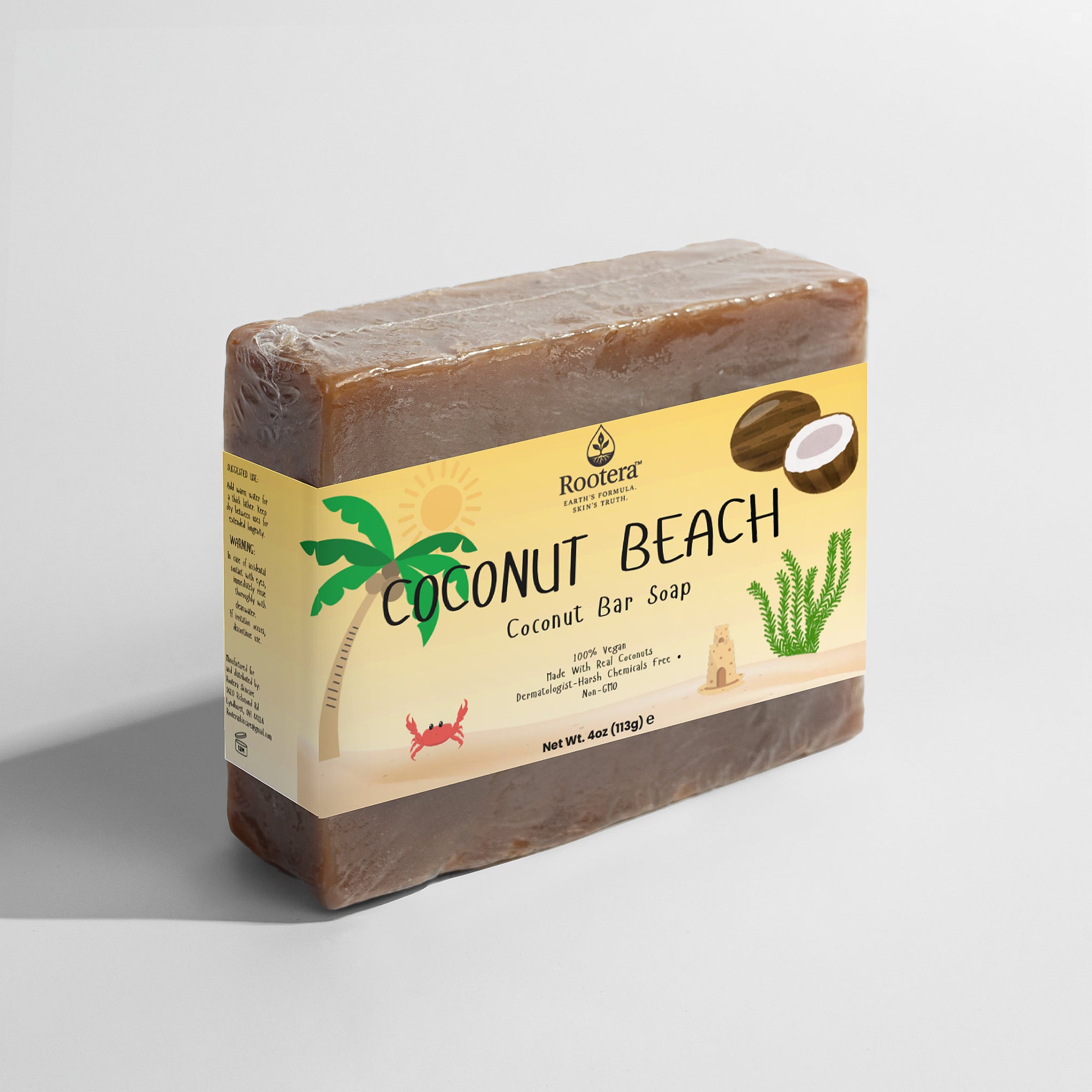 Rootera™ “Coconut Beach” Bar Soap – All-Natural Vegan Cleanse with Real Coconut, Handmade for Sensitive Skin