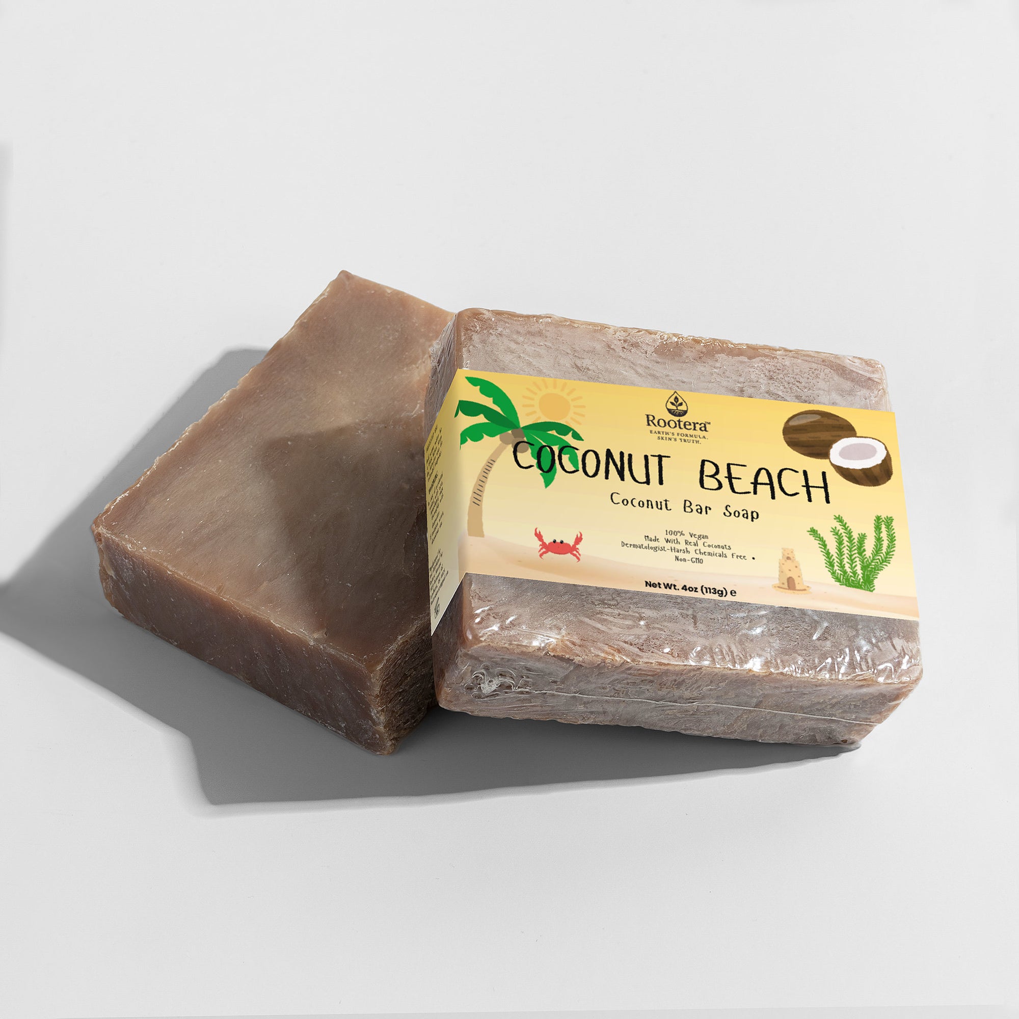 Rootera™ “Coconut Beach” Bar Soap – All-Natural Vegan Cleanse with Real Coconut, Handmade for Sensitive Skin
