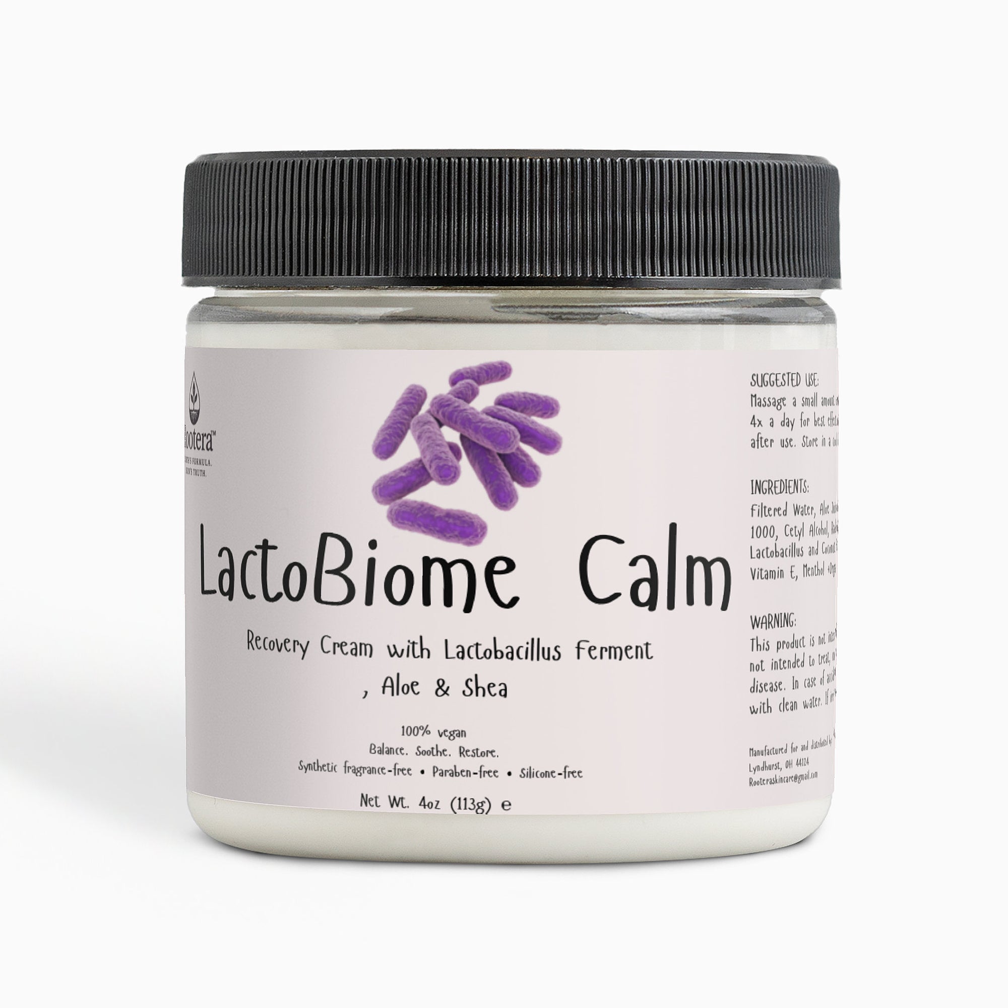 Rootera™ “LactoBiome Calm” Recovery Cream - Comforting Hydration with Lactobacillus Ferment, Aloe & Shea