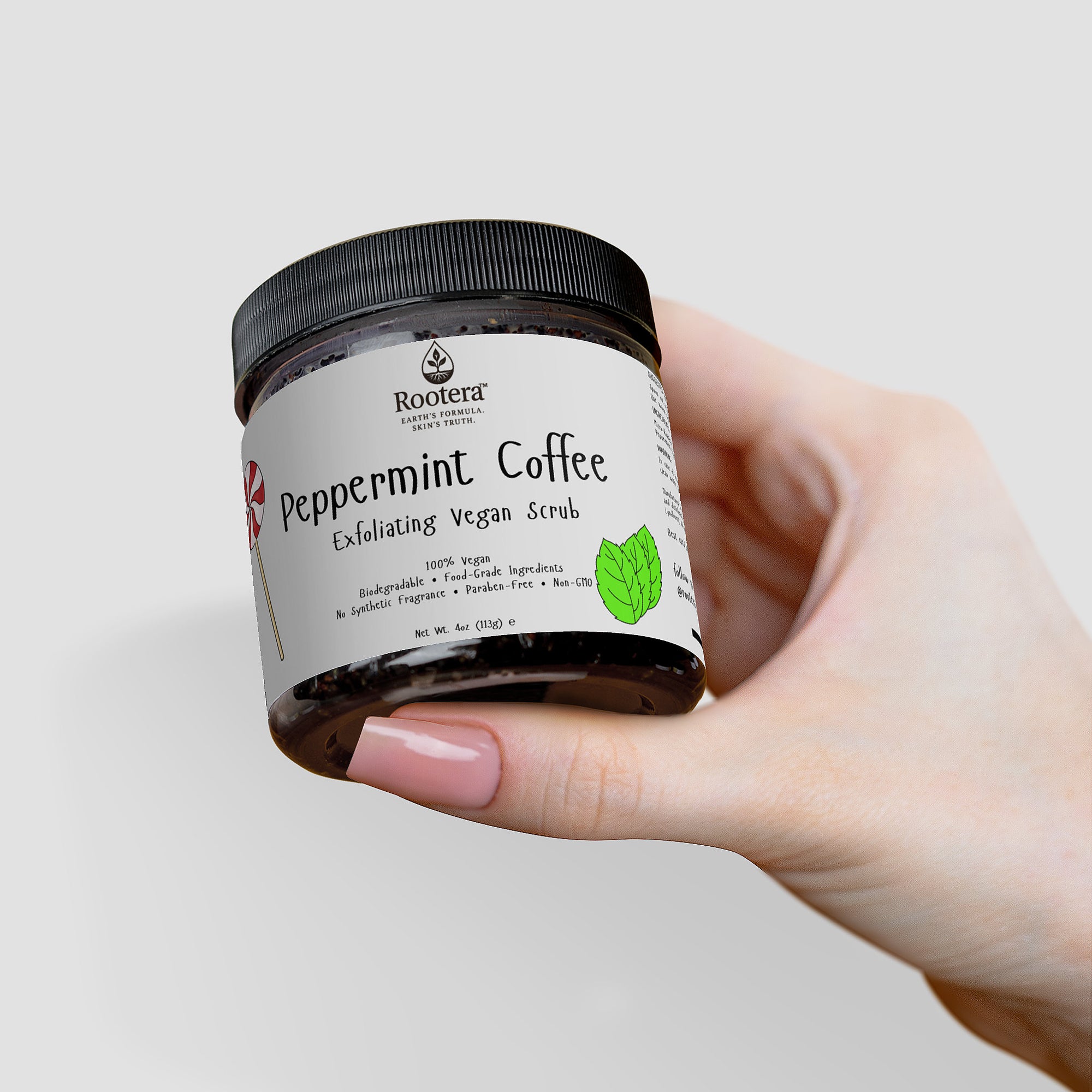 Rootera™  Peppermint Coffee Scrub – Exfoliating Vegan Glow Blend for Brighter, Firmer Skin