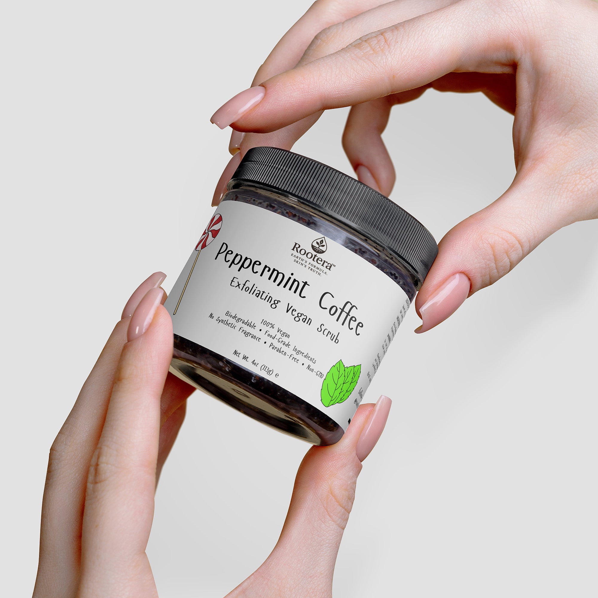 Rootera™  Peppermint Coffee Scrub – Exfoliating Vegan Glow Blend for Brighter, Firmer Skin