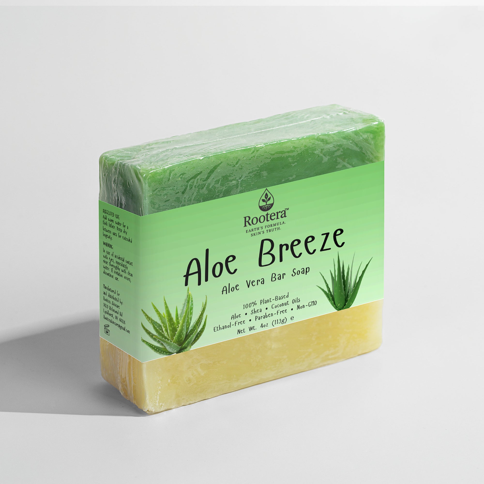 Rootera™ “Aloe Breeze” – Aloe & Cucumber Refresh Bar Soap, Vegan + Clean-Skin Formula