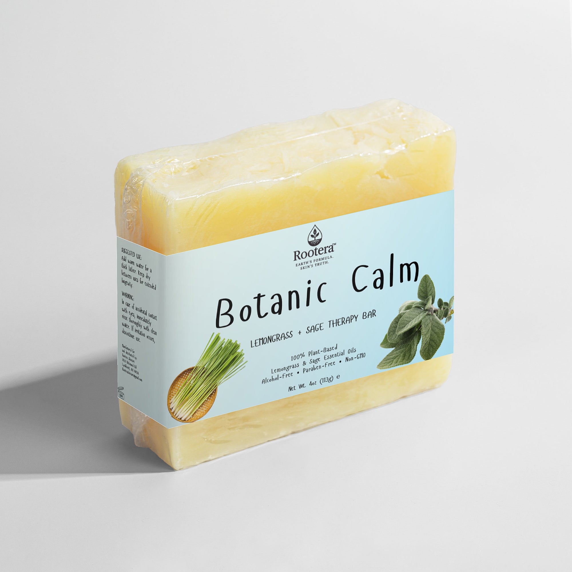 Rootera™ “Botanic Calm” – Lemongrass + Sage Therapy Bar, 100% Vegan and Handcrafted