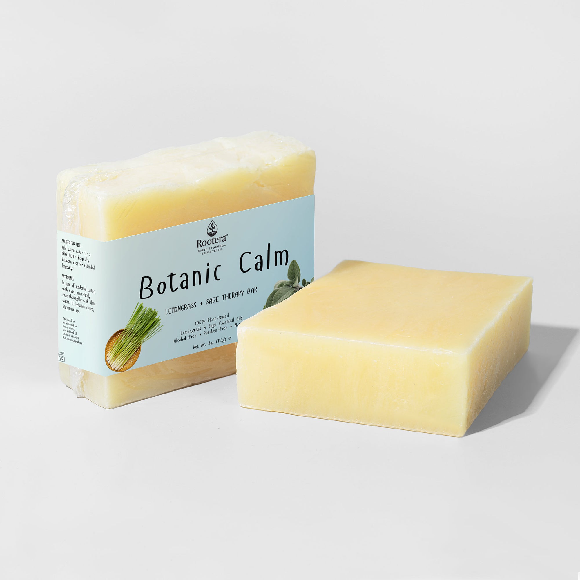 Rootera™ “Botanic Calm” – Lemongrass + Sage Therapy Bar, 100% Vegan and Handcrafted
