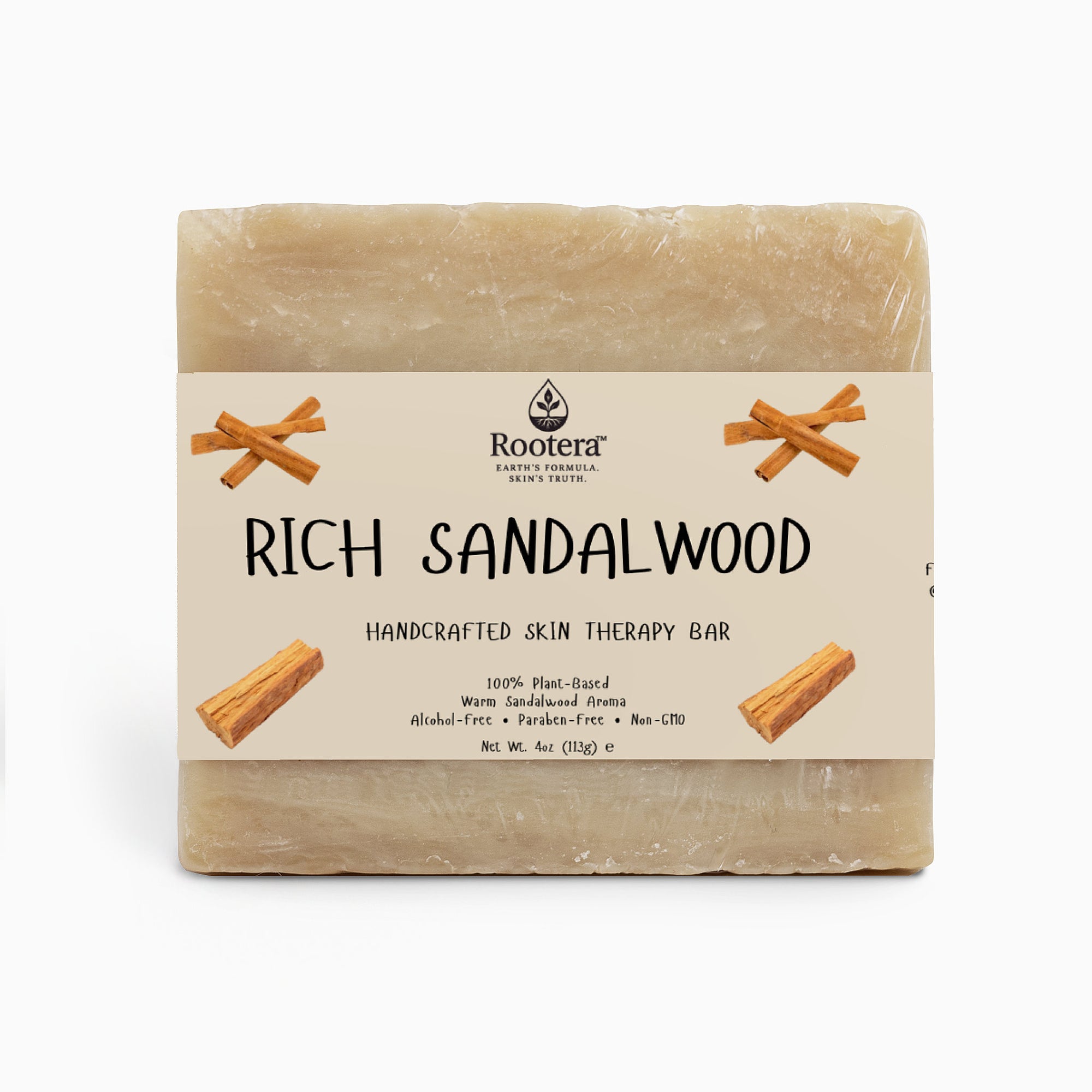 Rootera™ “Rich Sandalwood” – Handcrafted Skin Therapy Bar, 100% Vegan