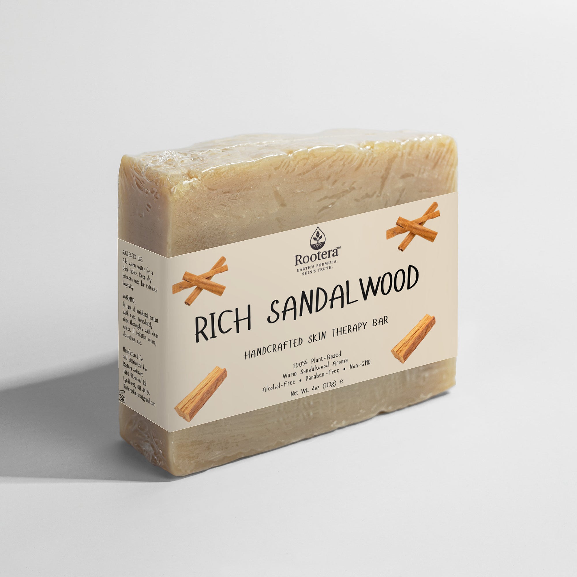 Rootera™ “Rich Sandalwood” – Handcrafted Skin Therapy Bar, 100% Vegan