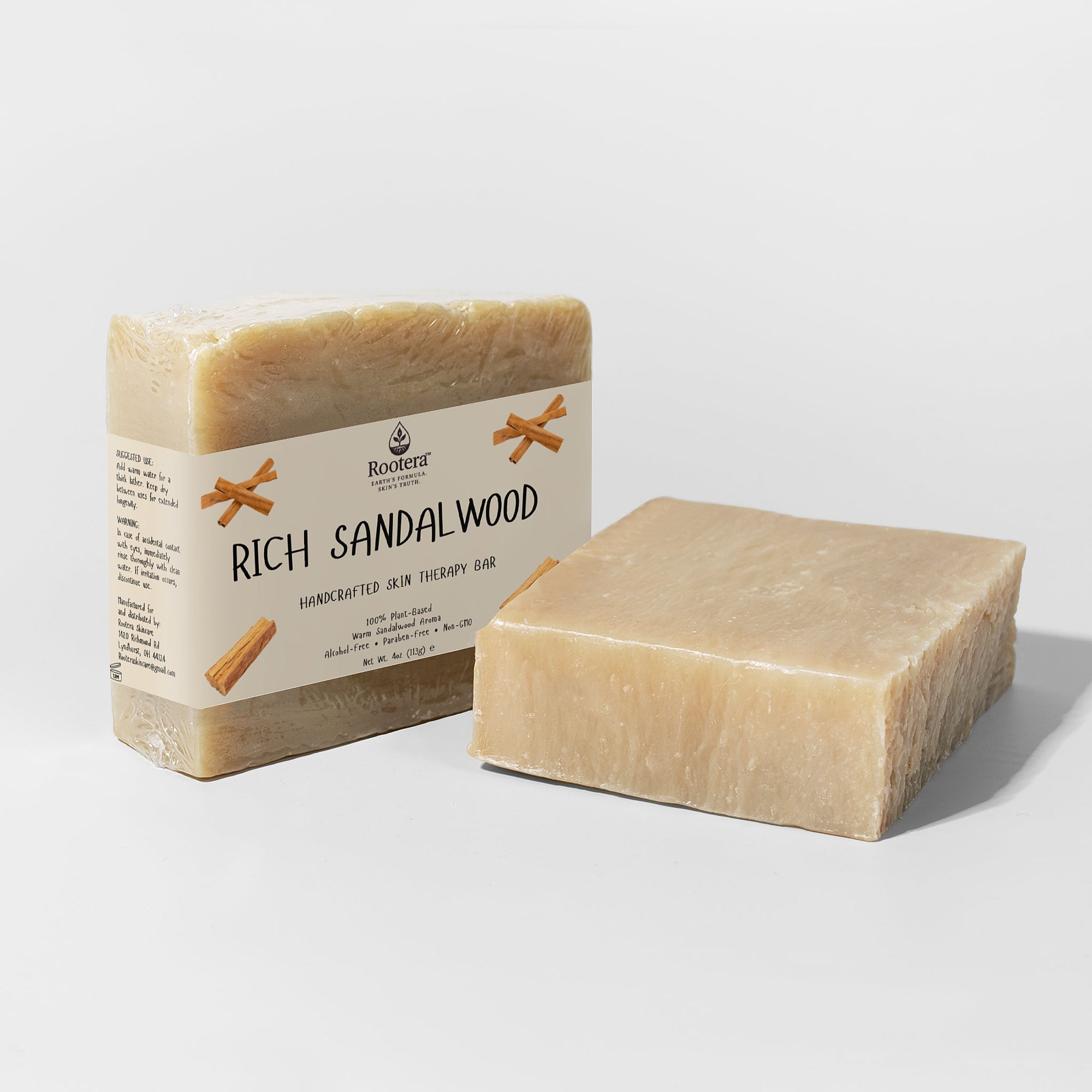 Rootera™ “Rich Sandalwood” – Handcrafted Skin Therapy Bar, 100% Vegan
