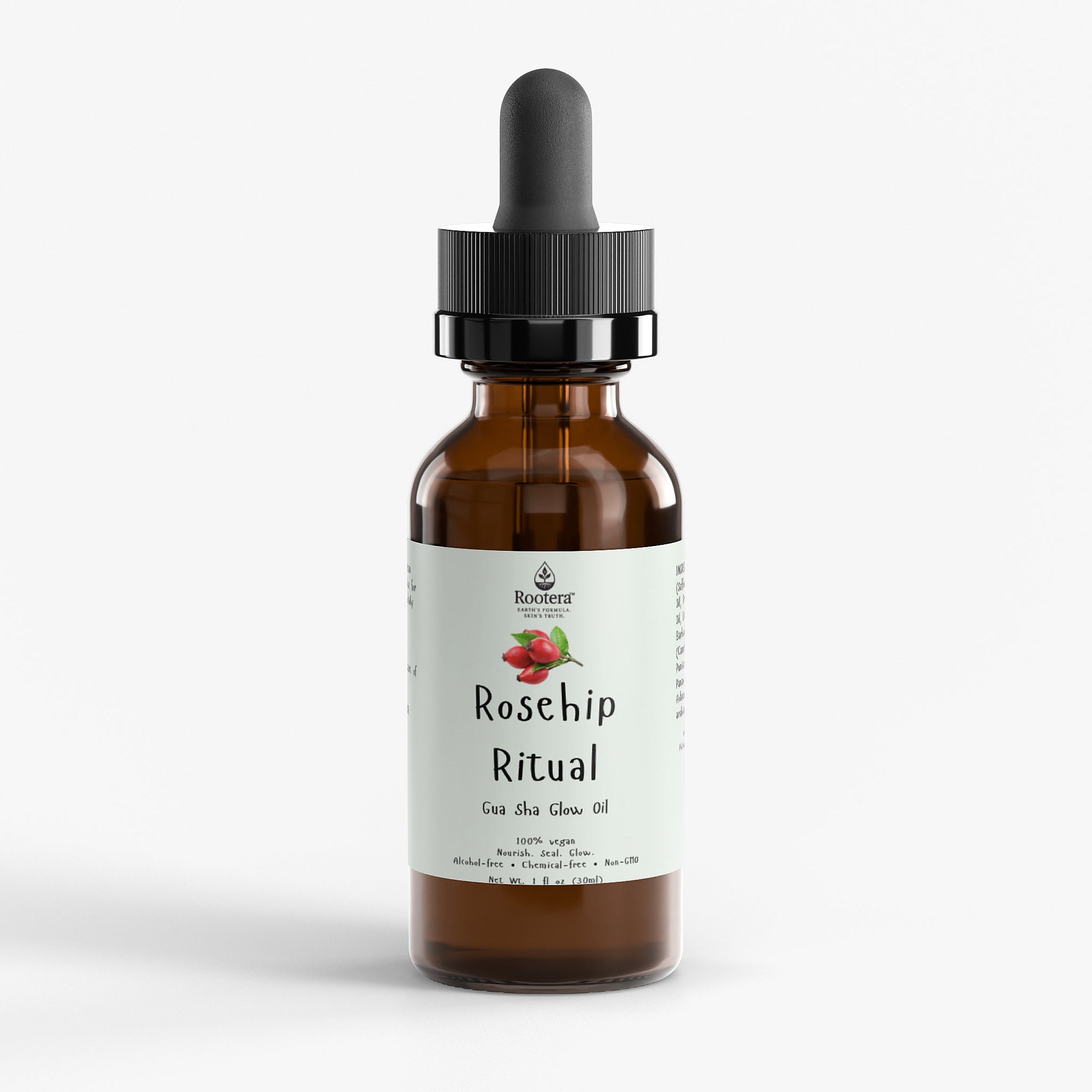 Rootera™ “Rosehip Ritual” Gua Sha Glow Oil — Vitamin E, Camellia & Pomegranate