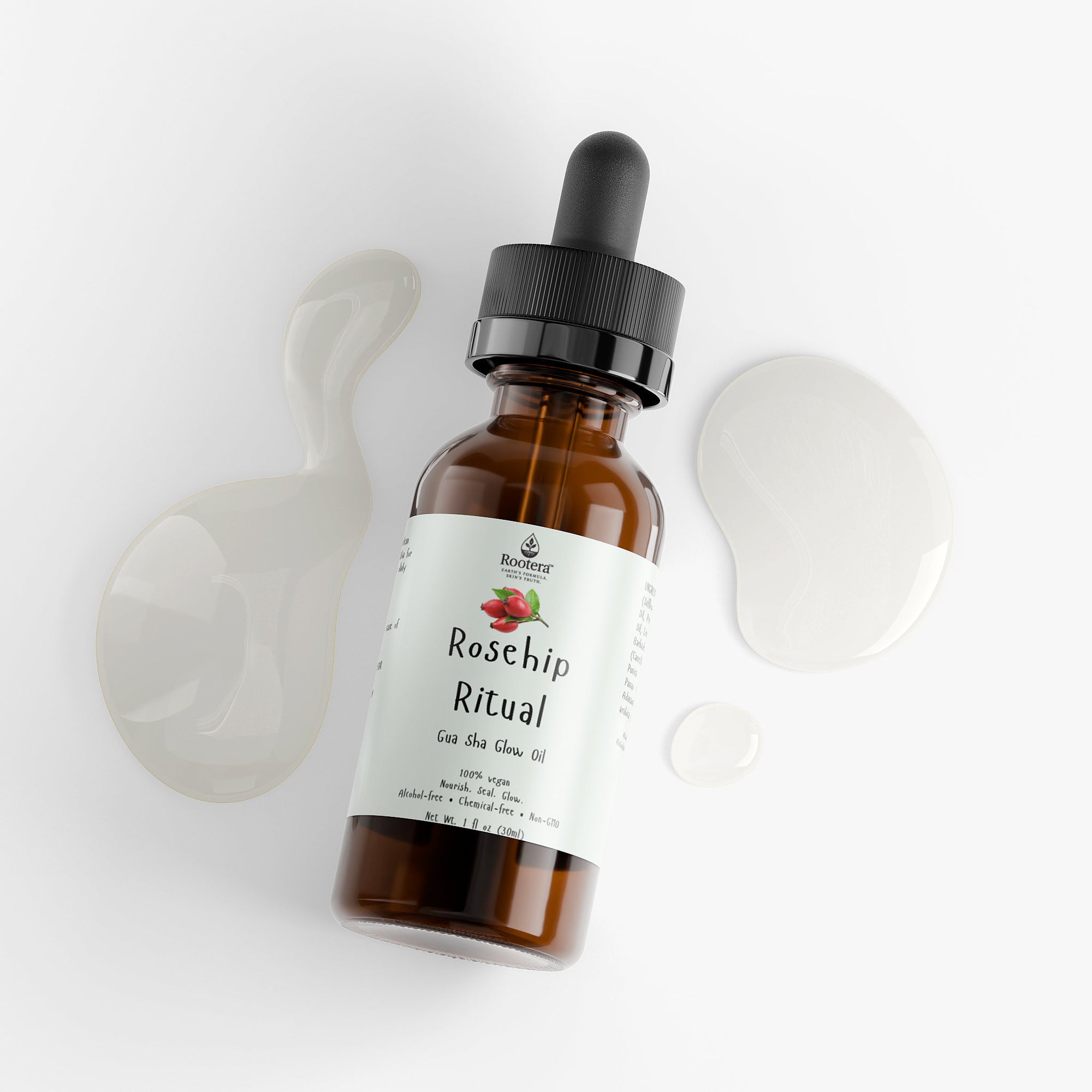 Rootera™ “Rosehip Ritual” Gua Sha Glow Oil — Vitamin E, Camellia & Pomegranate