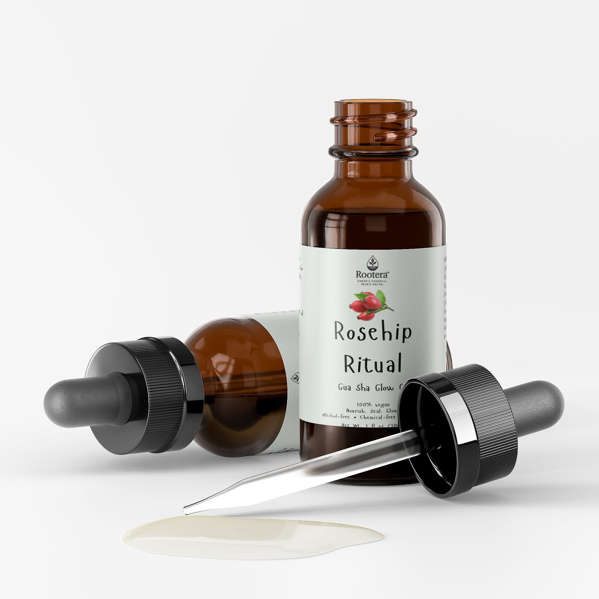 Rootera™ “Rosehip Ritual” Gua Sha Glow Oil — Vitamin E, Camellia & Pomegranate
