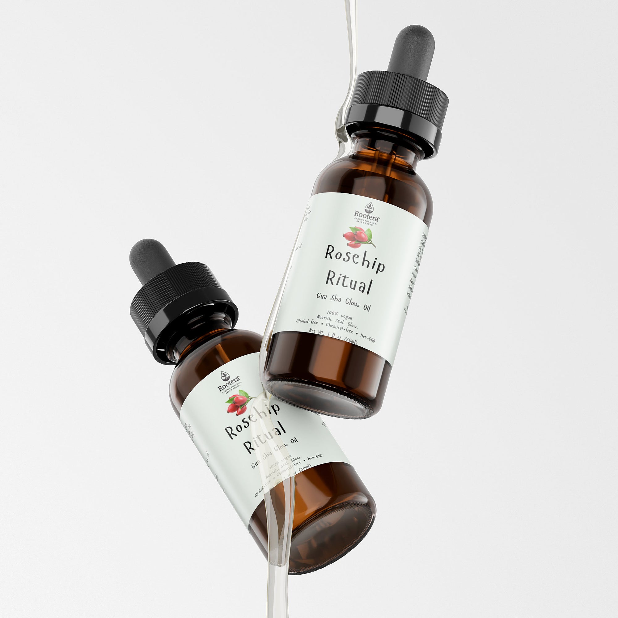 Rootera™ “Rosehip Ritual” Gua Sha Glow Oil — Vitamin E, Camellia & Pomegranate