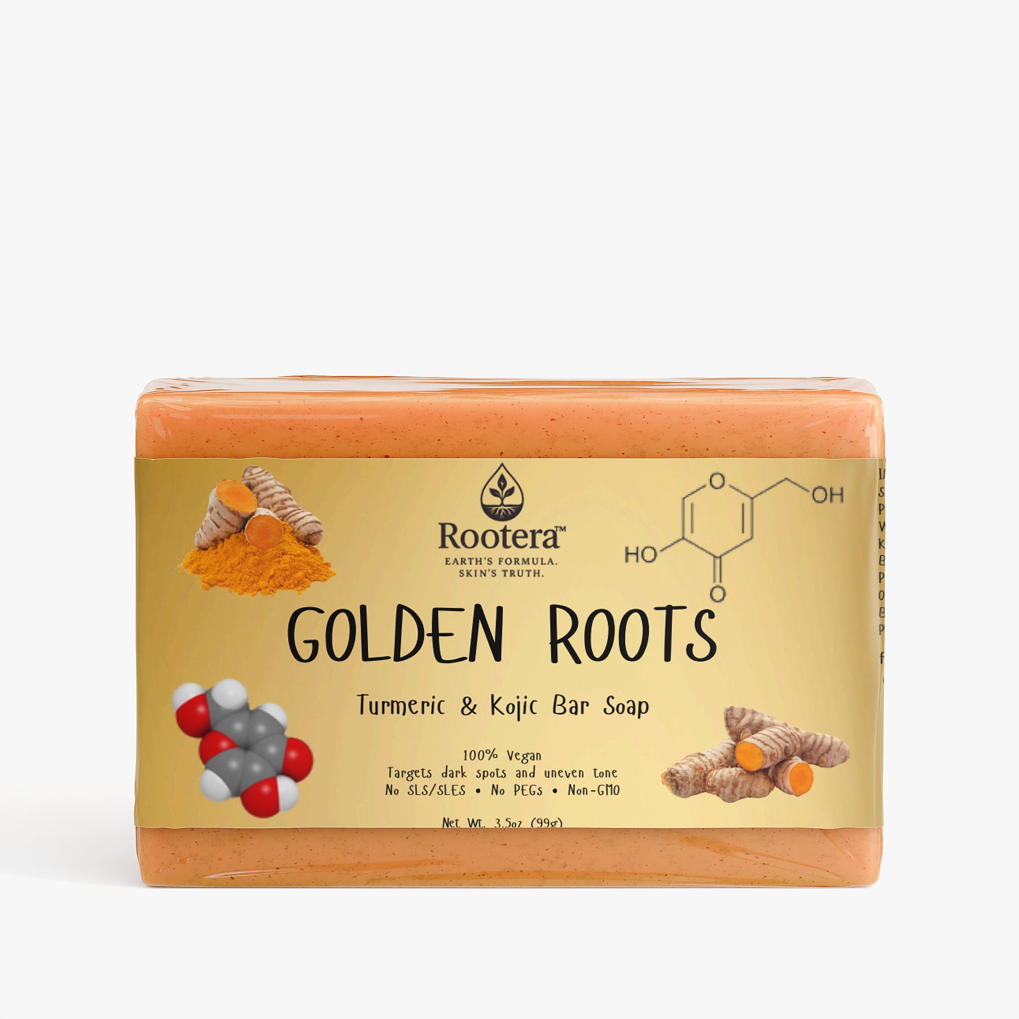 Rootera™ “Golden Roots” — Dark-Spot & Dullness Care Bar (Kojic + Turmeric)