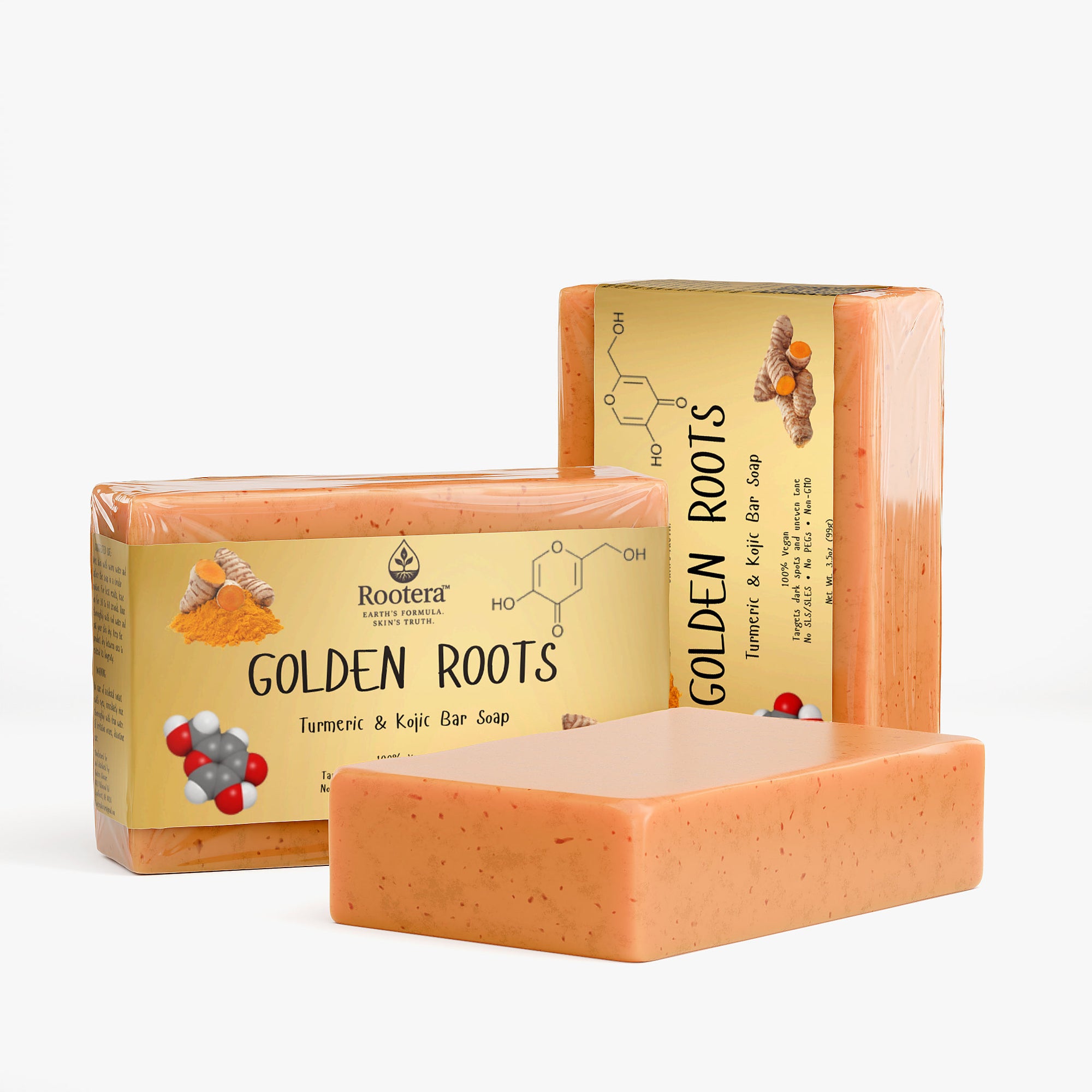 Rootera™ “Golden Roots” — Dark-Spot & Dullness Care Bar (Kojic + Turmeric)