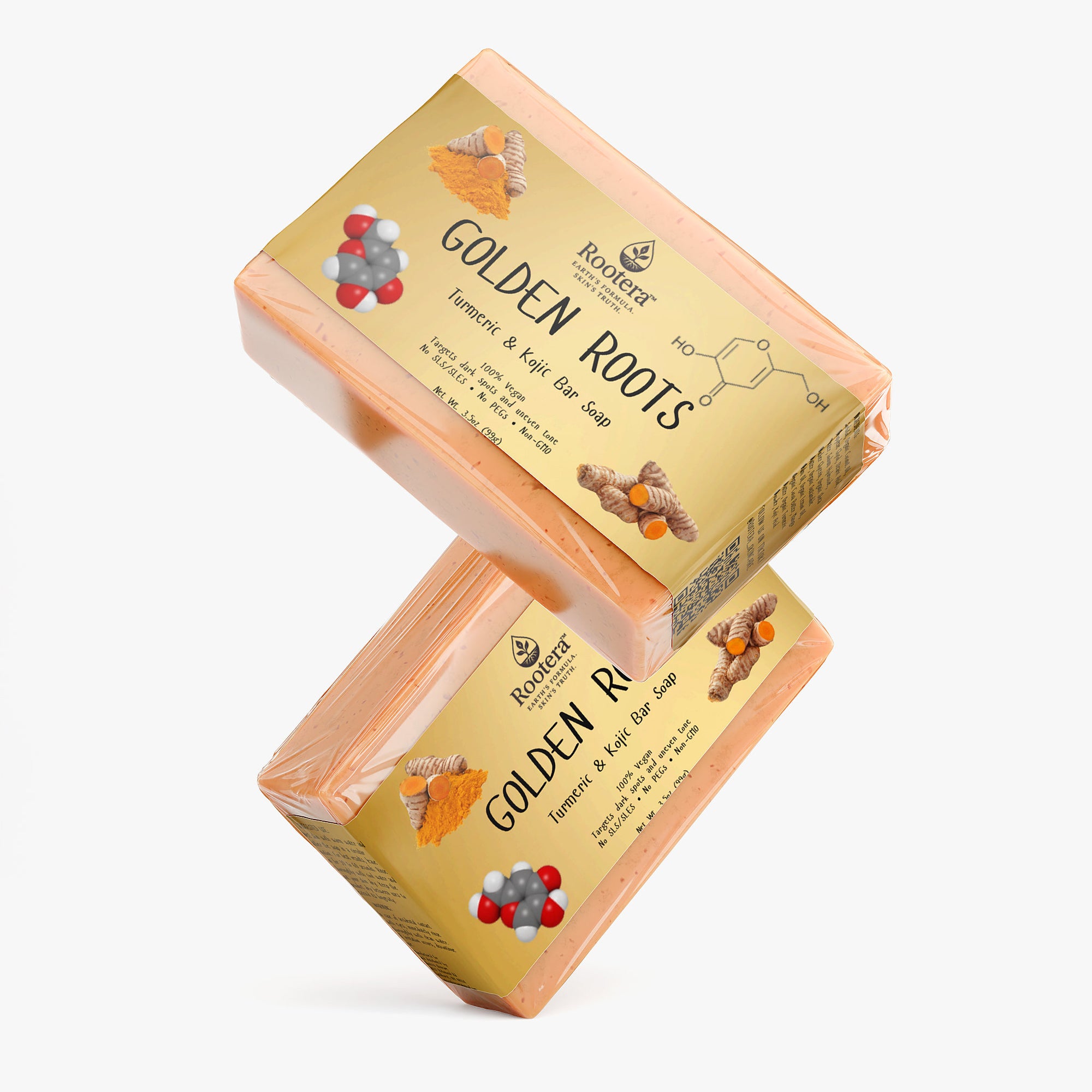 Rootera™ “Golden Roots” — Dark-Spot & Dullness Care Bar (Kojic + Turmeric)